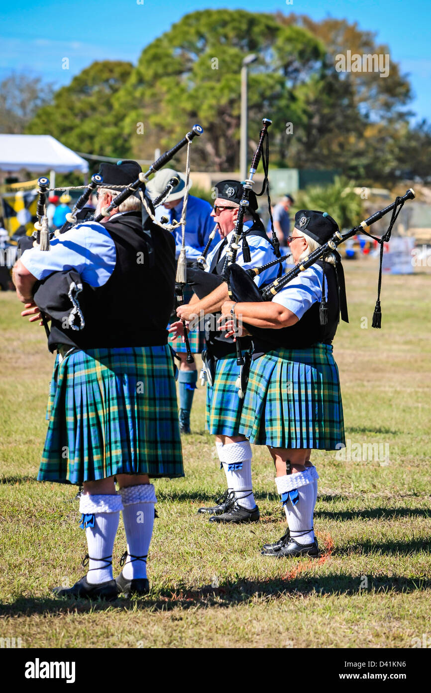 Pipers play stirring music at the Sarasota Highland Games Florida Stock