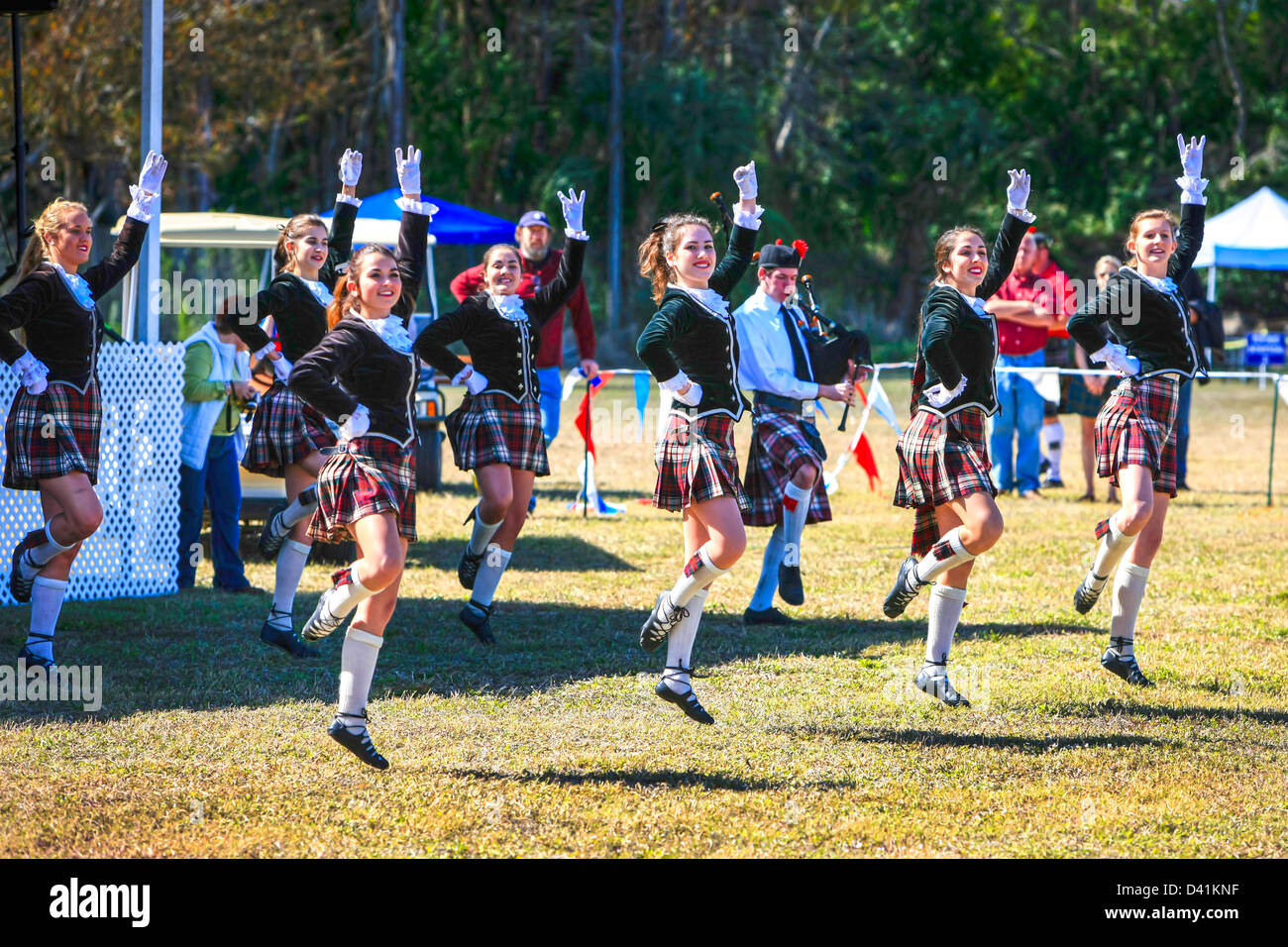 Girls dancing the Highland Fling at the Sarasota Highland Games Florida Stock Photo