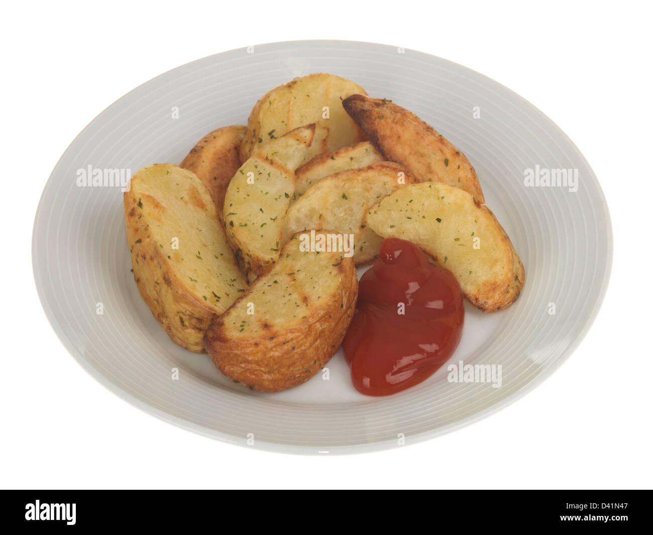Potato Wedges with Tomato Ketchup Sauce Stock Photo Alamy