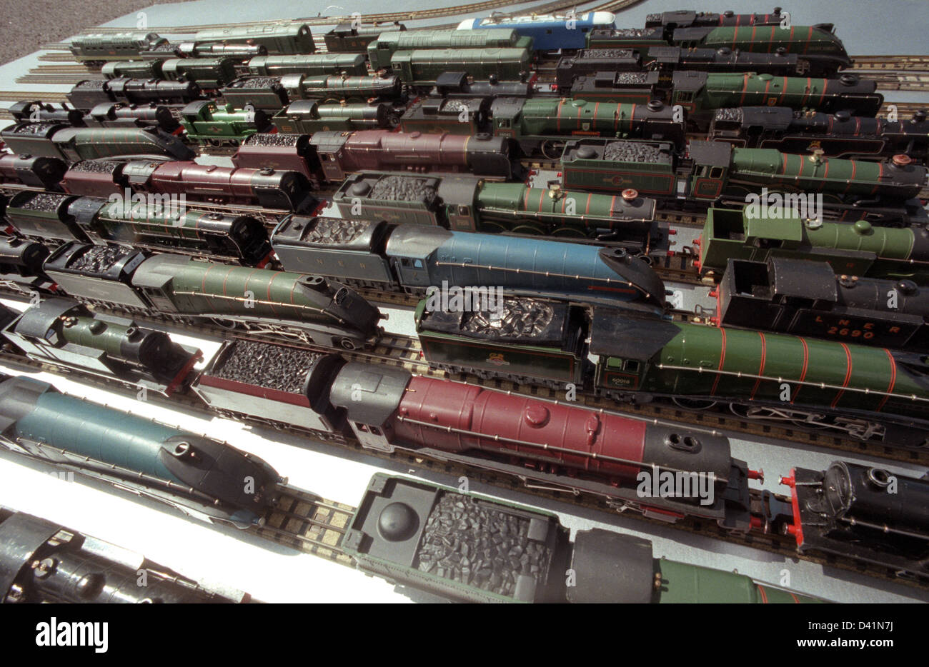 Hornby Dublo model trains, built between 1938 and 1964, on 00-guage track. Stock Photo