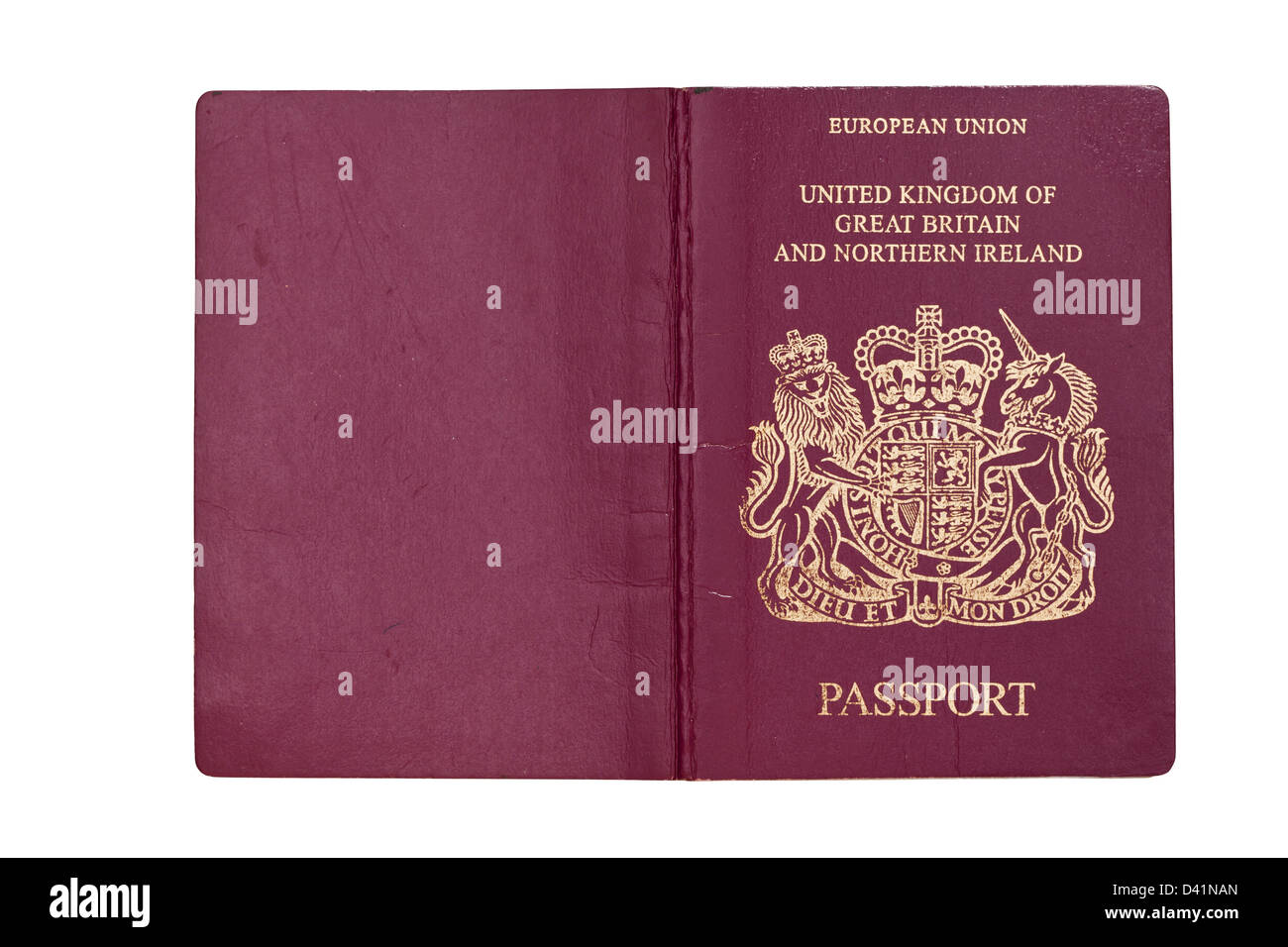 Cover of an open UK Passport, isolated against white with clipping