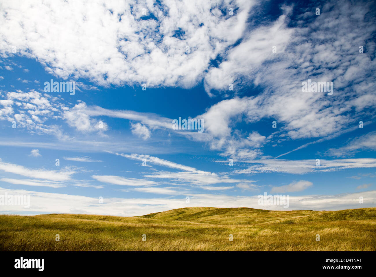 large bright cloud filled sky and open pasture in Cumbria, England, UK. Stock Photo