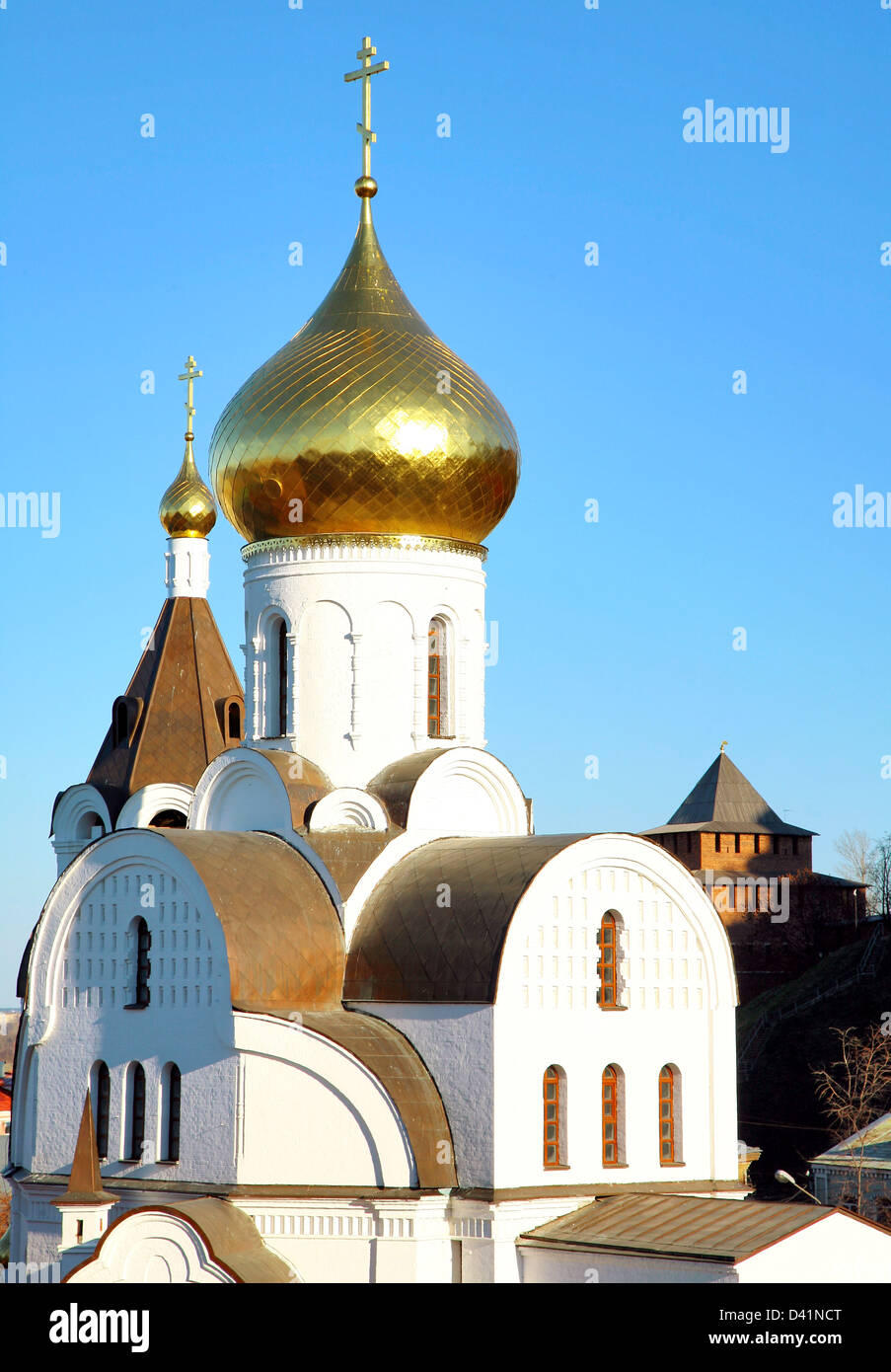 Church of Kazan Icon of the Mother of God and Kremlin Nizhny Novgorod Stock Photo