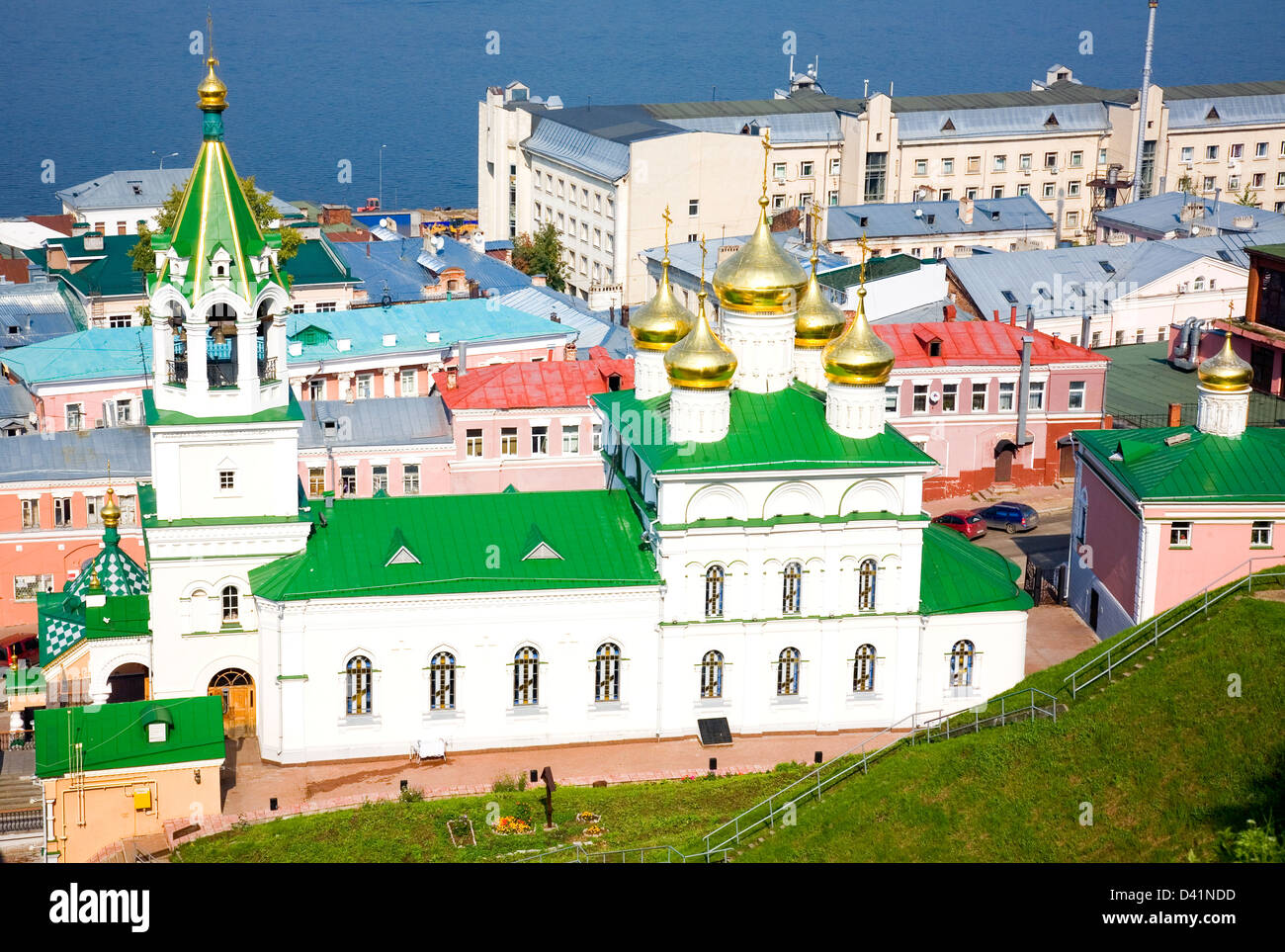 Church of the Nativity John Precursor and river Volga Nizhny Novgorod ...