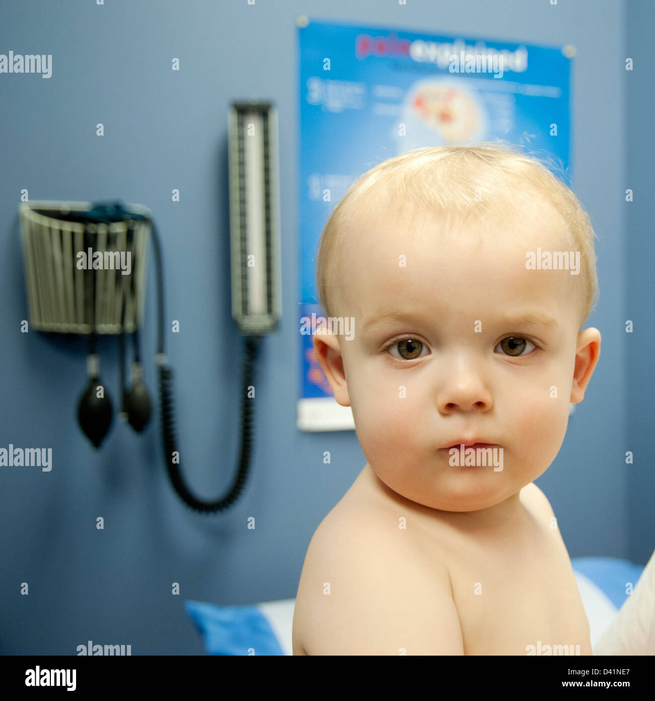 Baby in doctor's office for medical check up Stock Photo