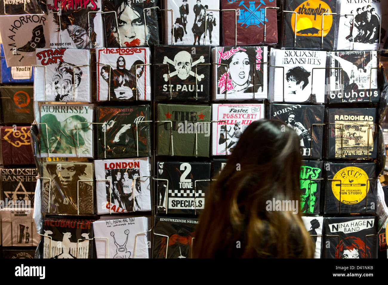 T-shirt stall in Camden market in Camden Town, London. Stock Photo