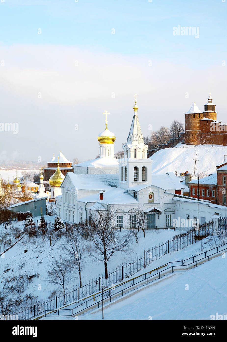 Junuary view Church of Elijah the Prophet and Kremlin Nizhny Novgorod Russia Stock Photo
