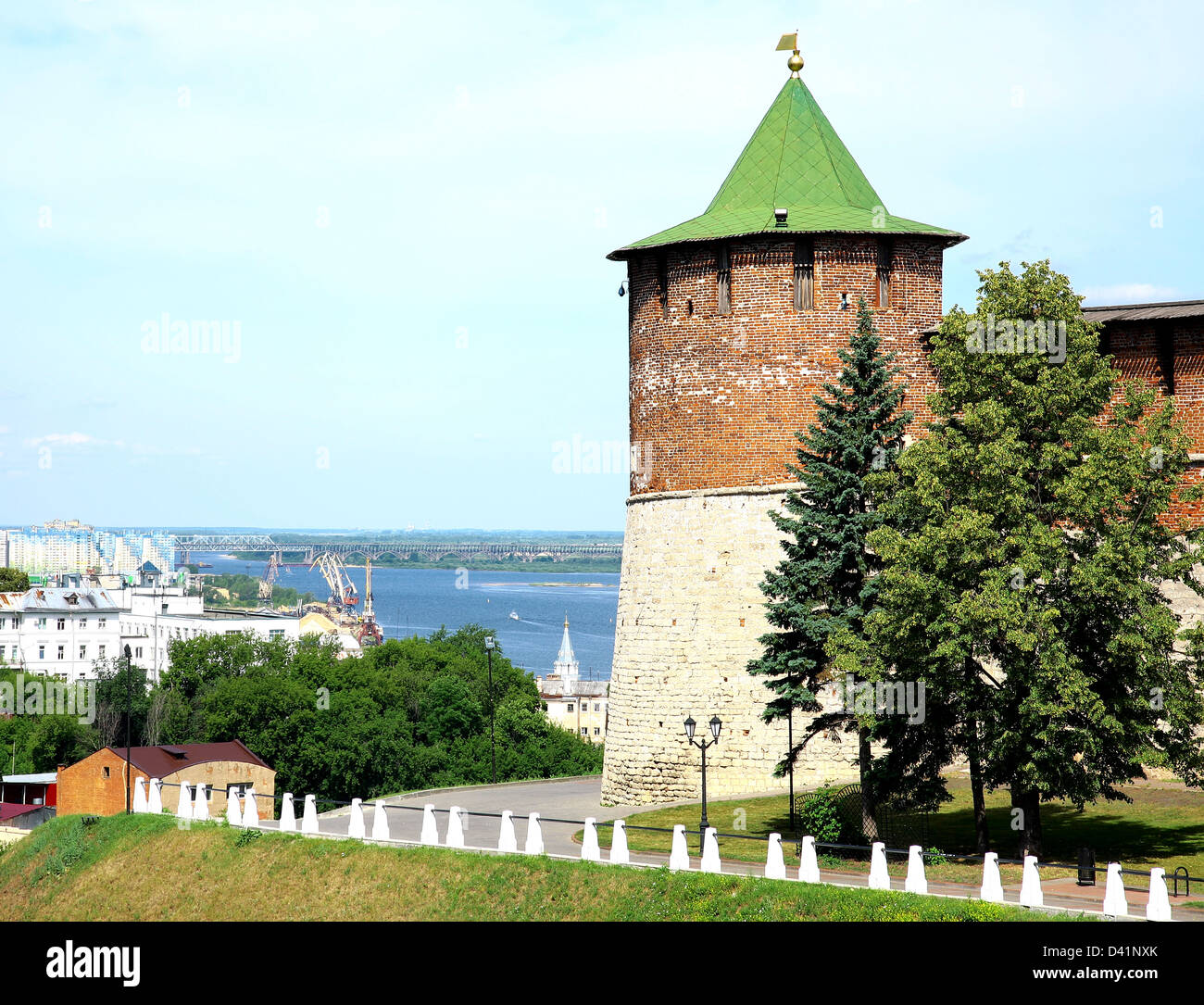 Koromyslova tower of Nizhny Novgorod Kremlin and Volga river Stock Photo