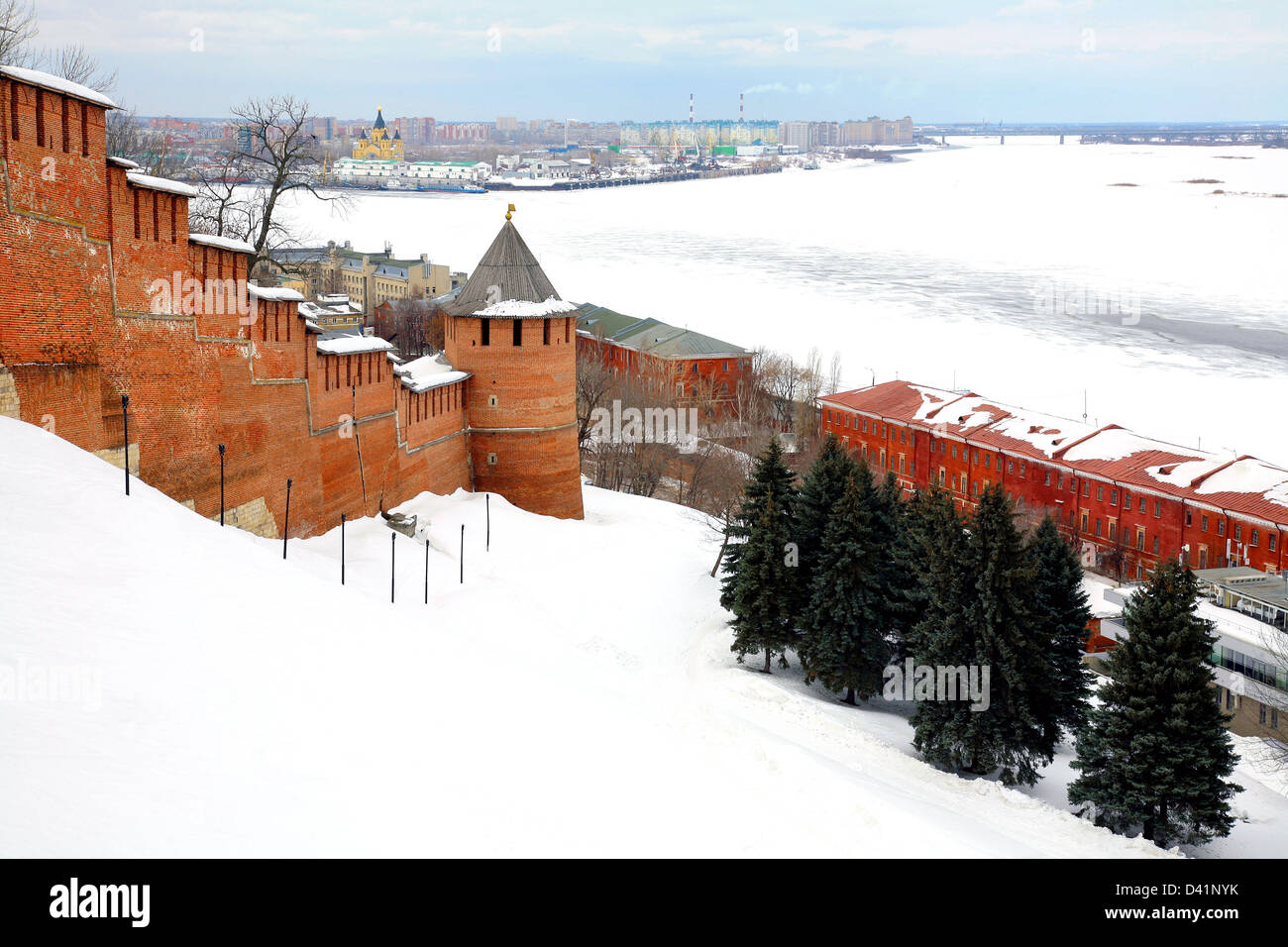 March view to port Nizhny Novgorod from Kremlin Russia Stock Photo