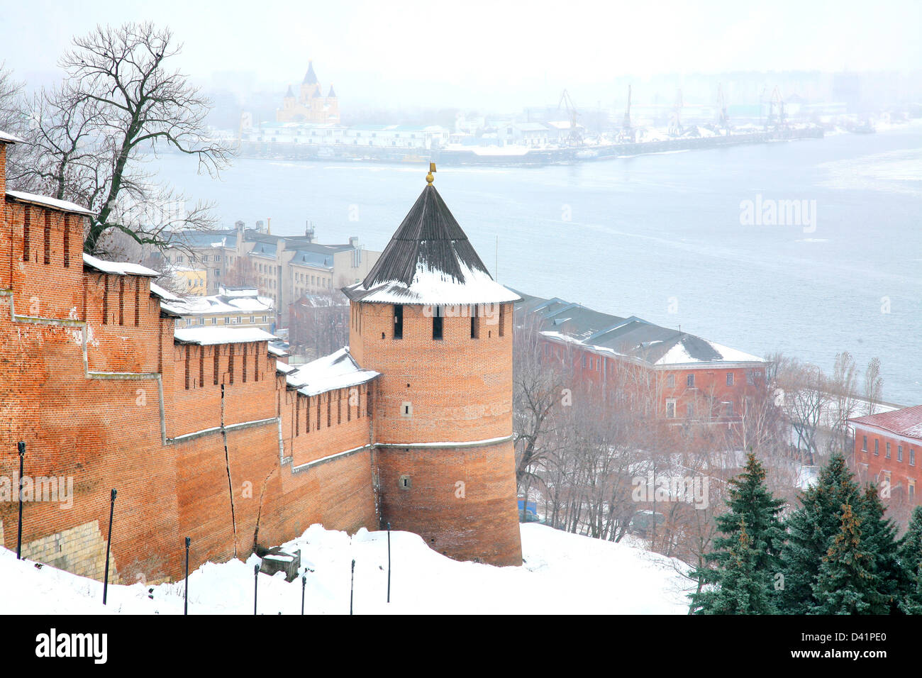 November view snow Nizhny Novgorod Kremlin Russia Stock Photo