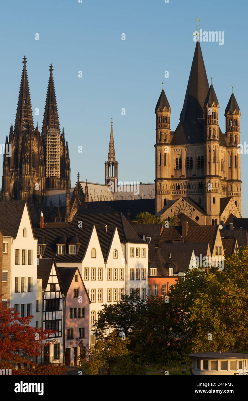 The waterfront and old city of Cologne, Germany Stock Photo