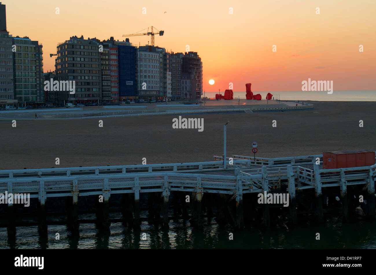 Sunset over the port of Ostende, Belgium Stock Photo