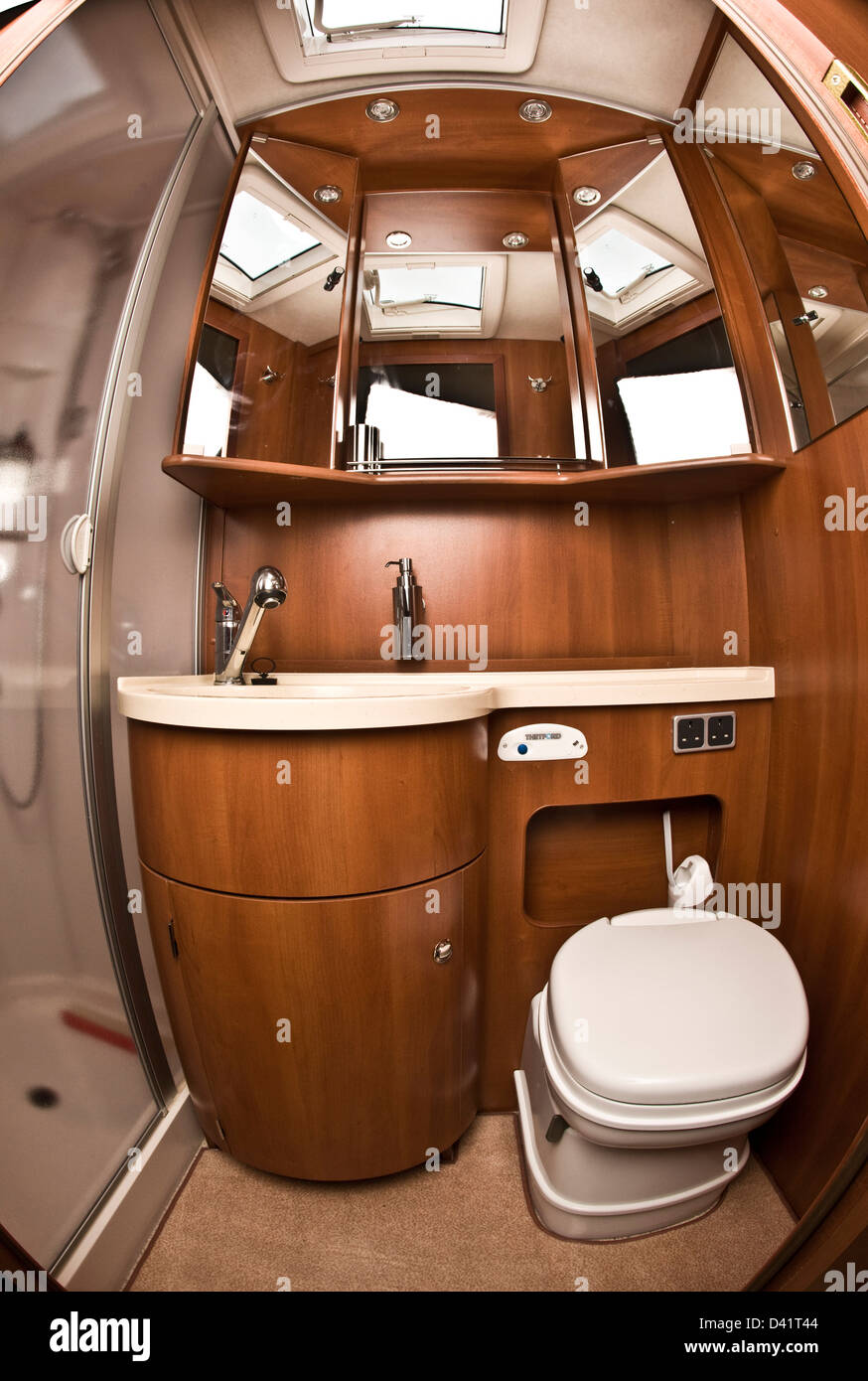 Sink and toilet in the Concorde luxury motorhome Stock Photo Alamy