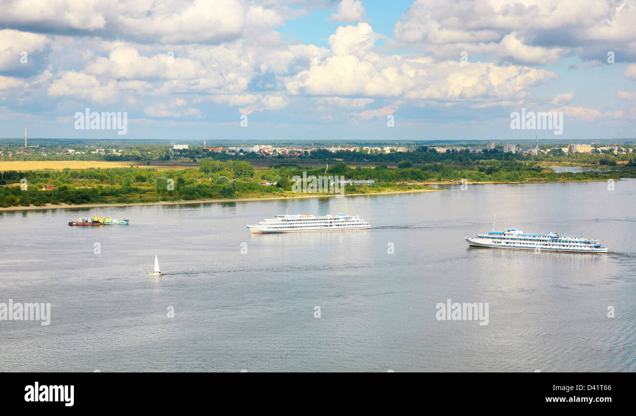 Tourist boats on the river Volga in Nizhny Novgorod in Russia Stock Photo