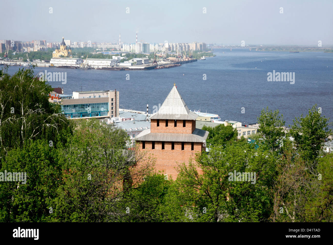 View of spit cape Strelka (arrow) from Kremlin Nizhny Novgorod, Russia. Stock Photo