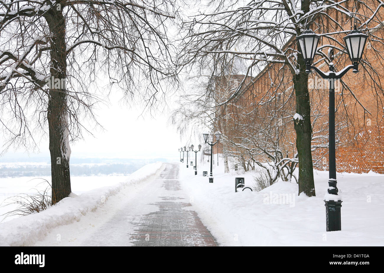 Winter walkway in the Kremlin Nizhny Novgorod Russia Stock Photo