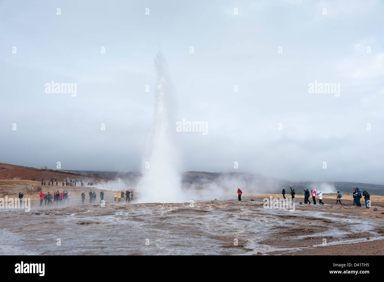 Strokkur Geysir or Geyser erupting Iceland Stock Photo