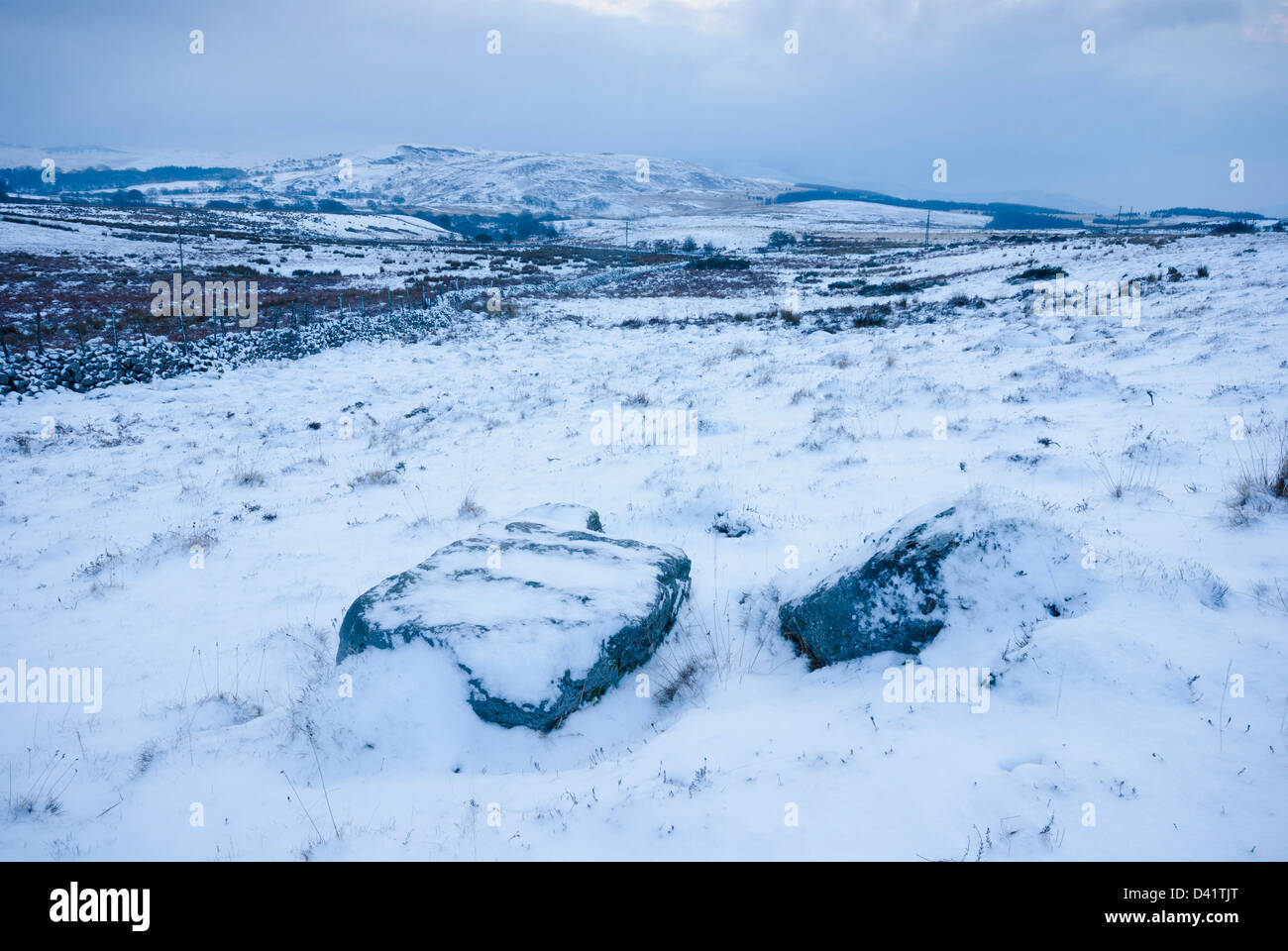 Snowscene near to Talybont, Brecon Beacons Stock Photo