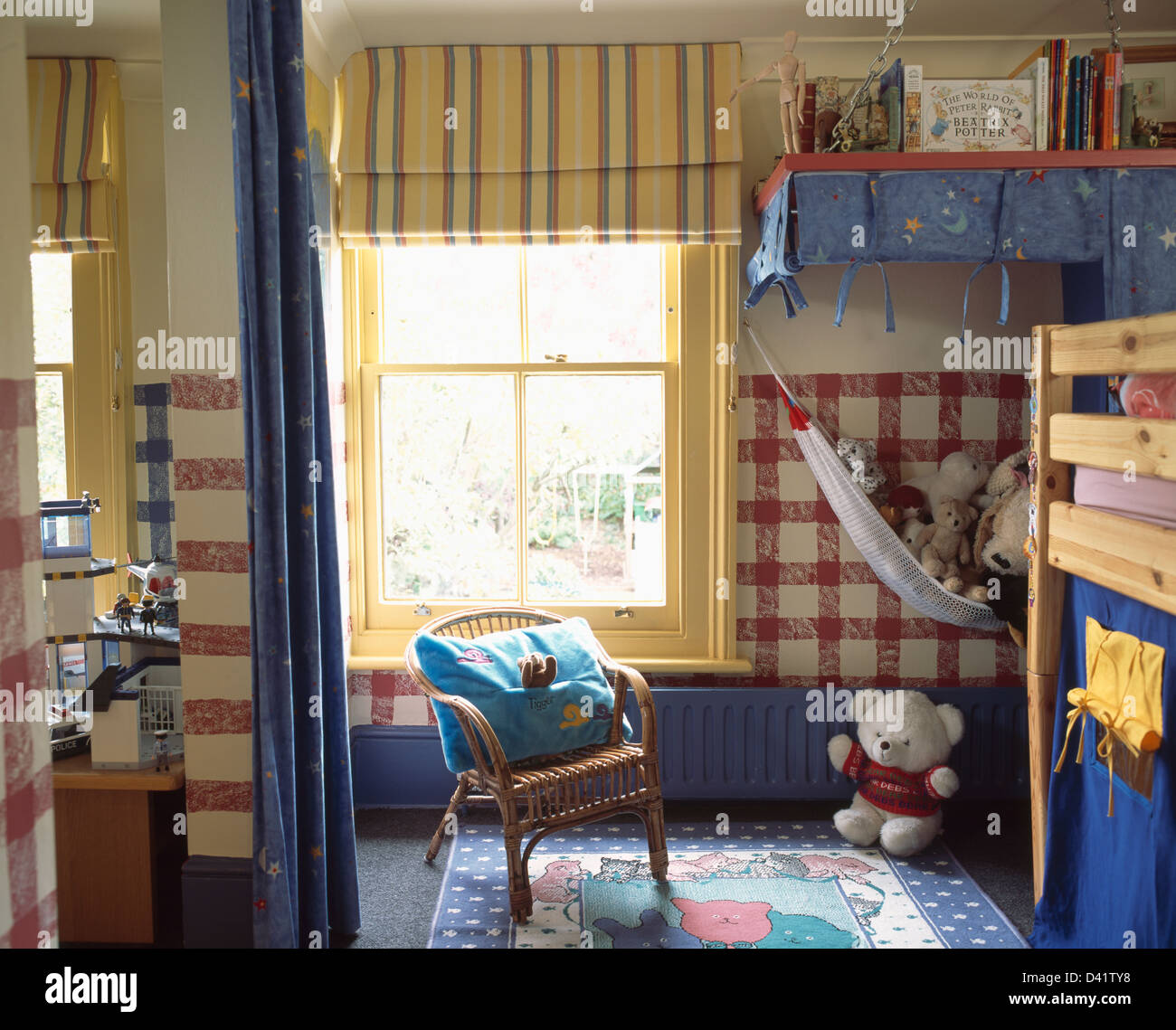 Striped Yellow Blind On Window With Yellow Frame In