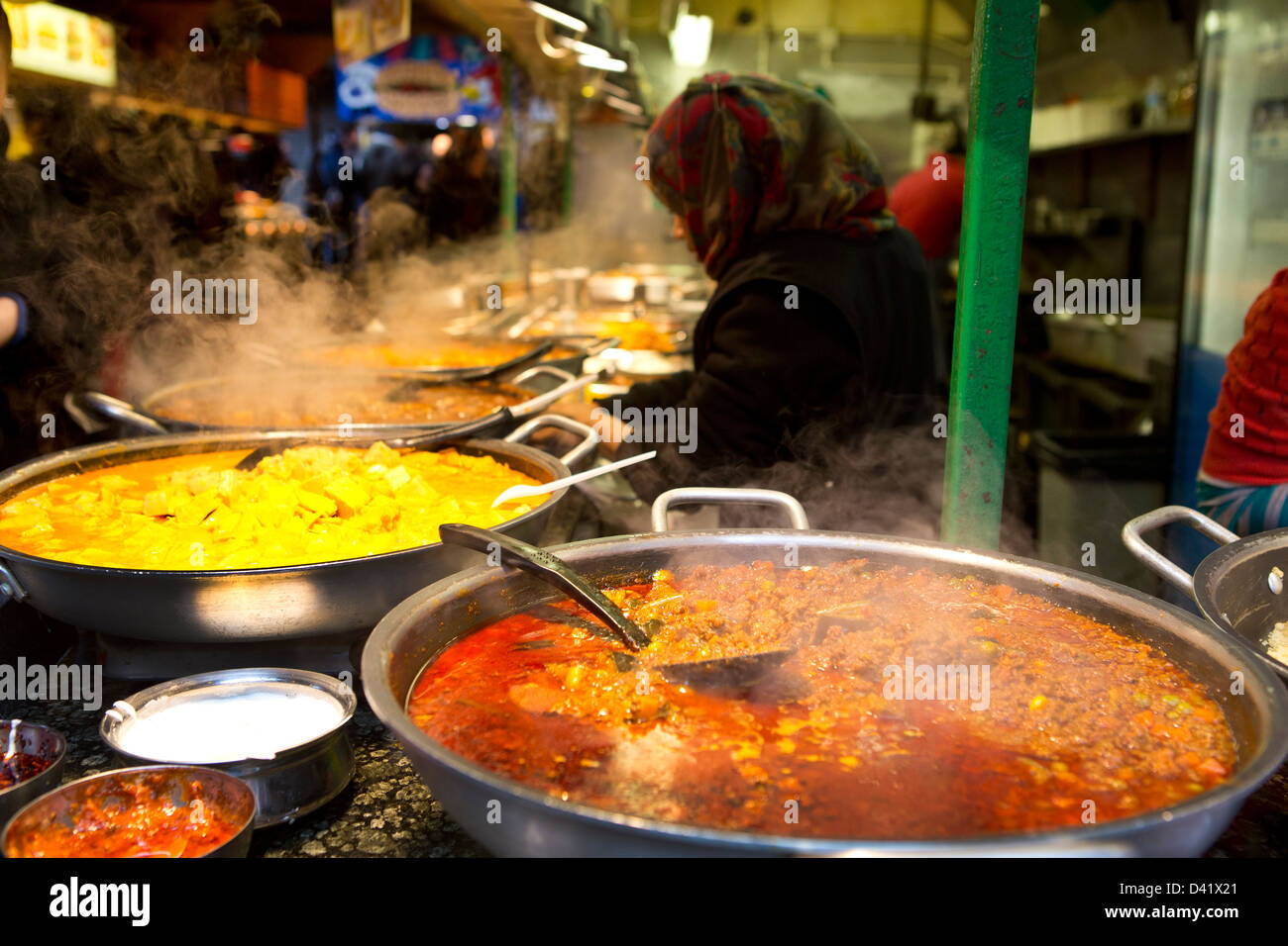 The food stalls in Camden town market. Camden Lock. Stock Photo