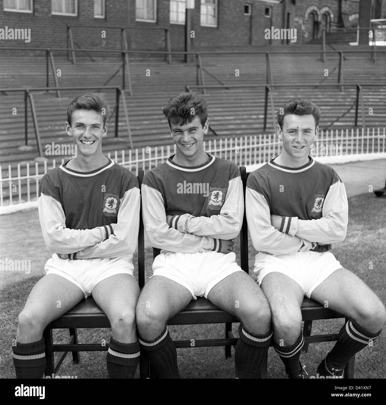 Aston Villa FC footballers LtoR Mick Wright, Graham Parker, Keith Bradley 1963 Stock Photo