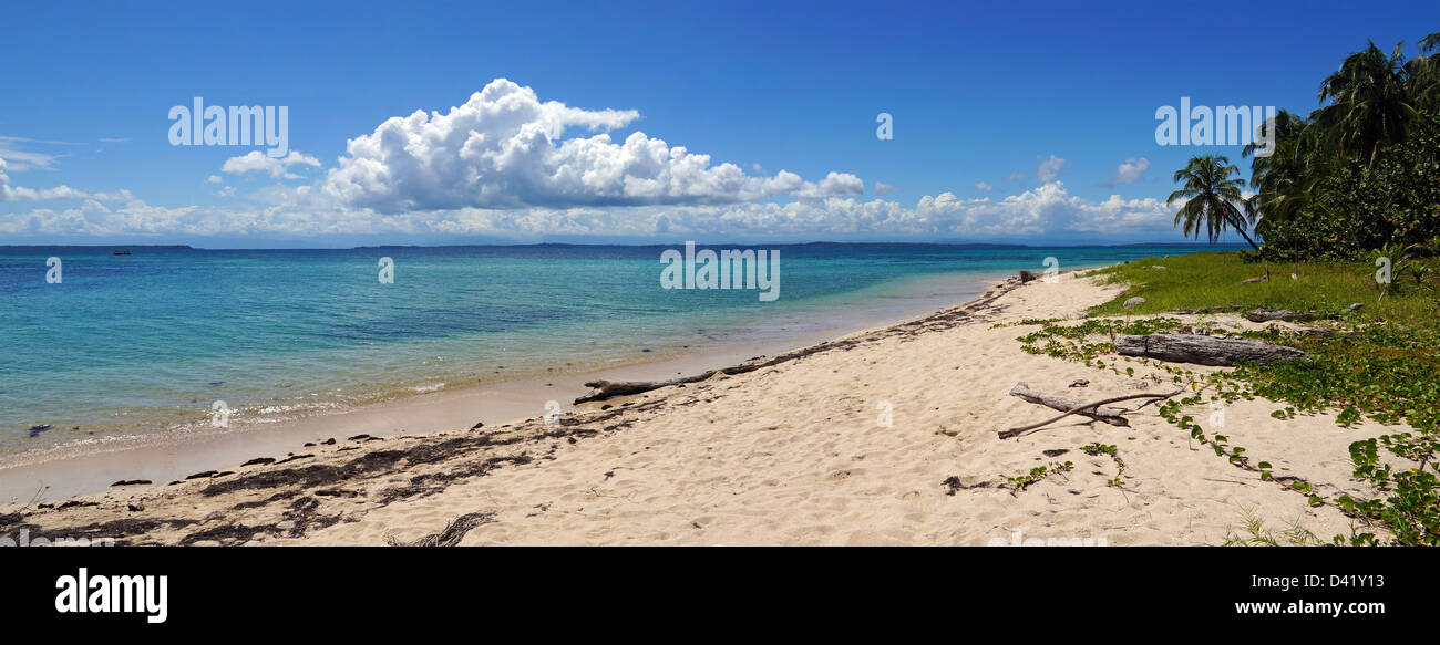 Panorama on a wild beach, Zapatillas islands, Panama, Central America, Caribbean sea Stock Photo