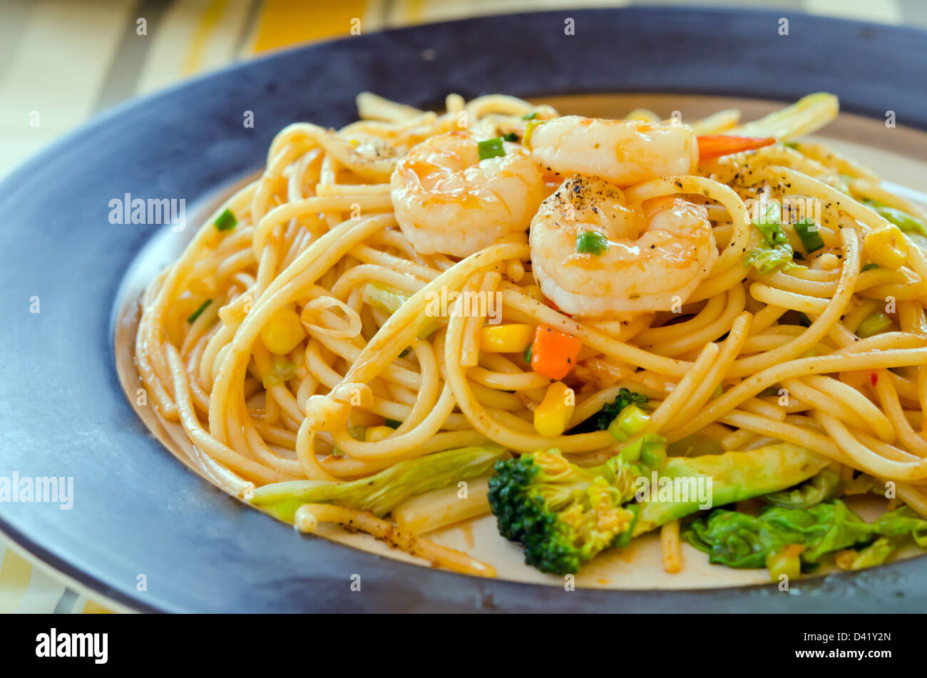 pasta with shrimp , vegetable and tomato sauce Stock Photo - Alamy