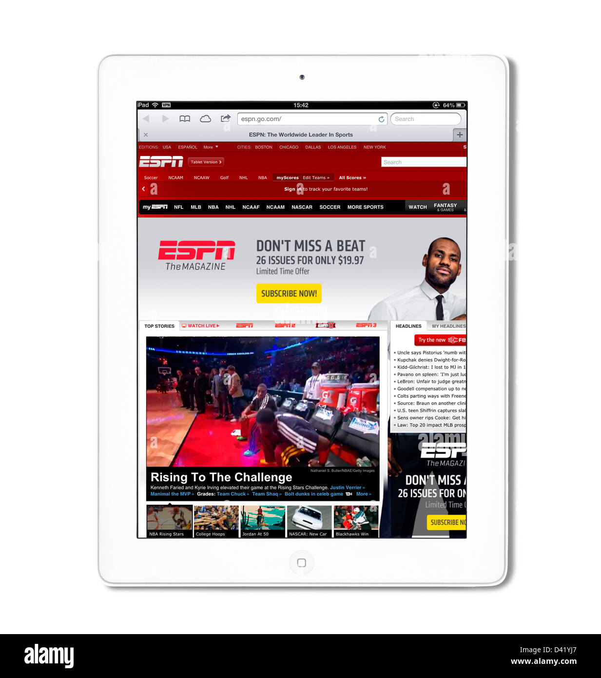 The ESPN sports website viewed on an iPad 4 Stock Photo