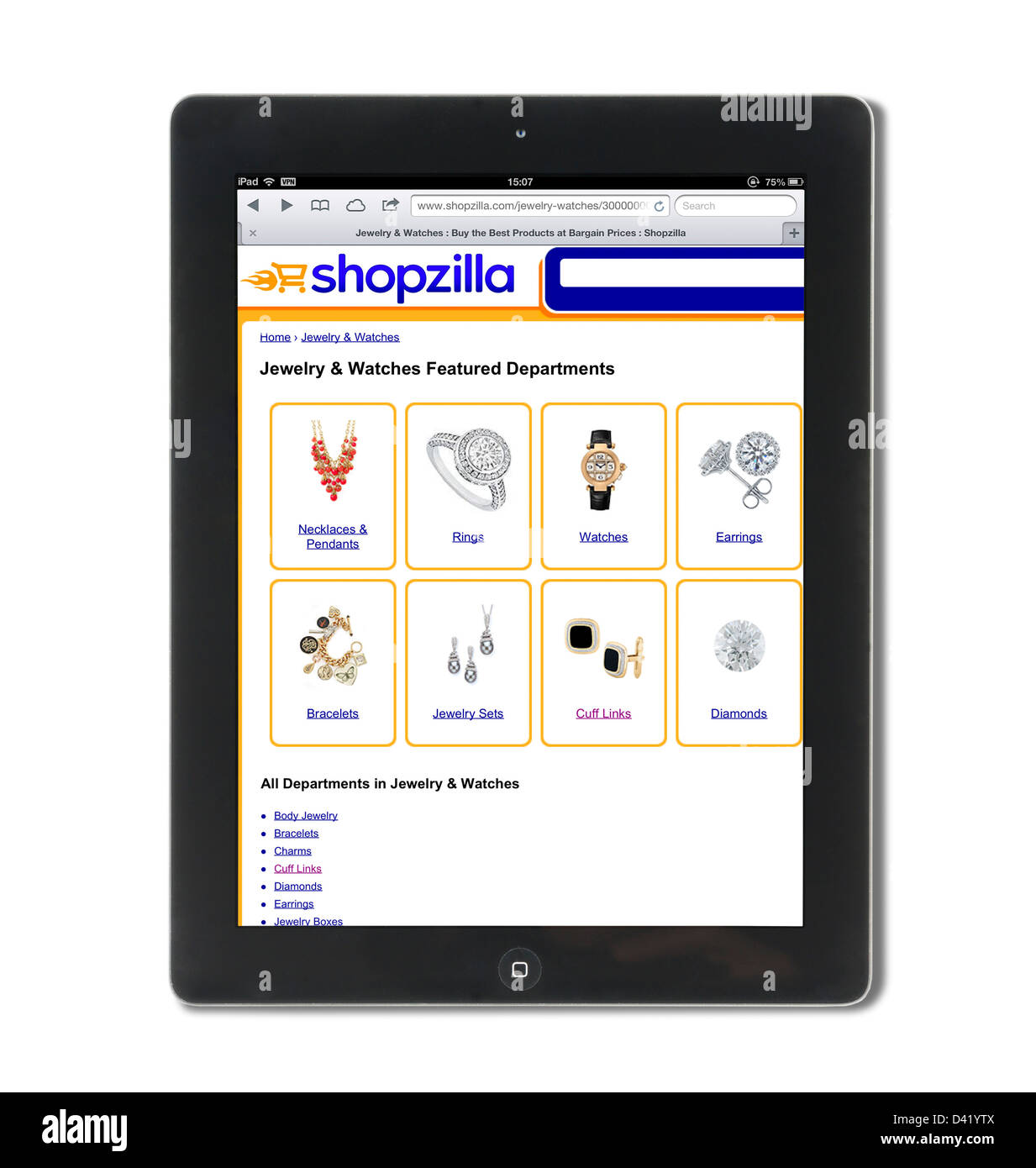 The price comparison site Shopzilla viewed on an iPad 4, USA Stock Photo