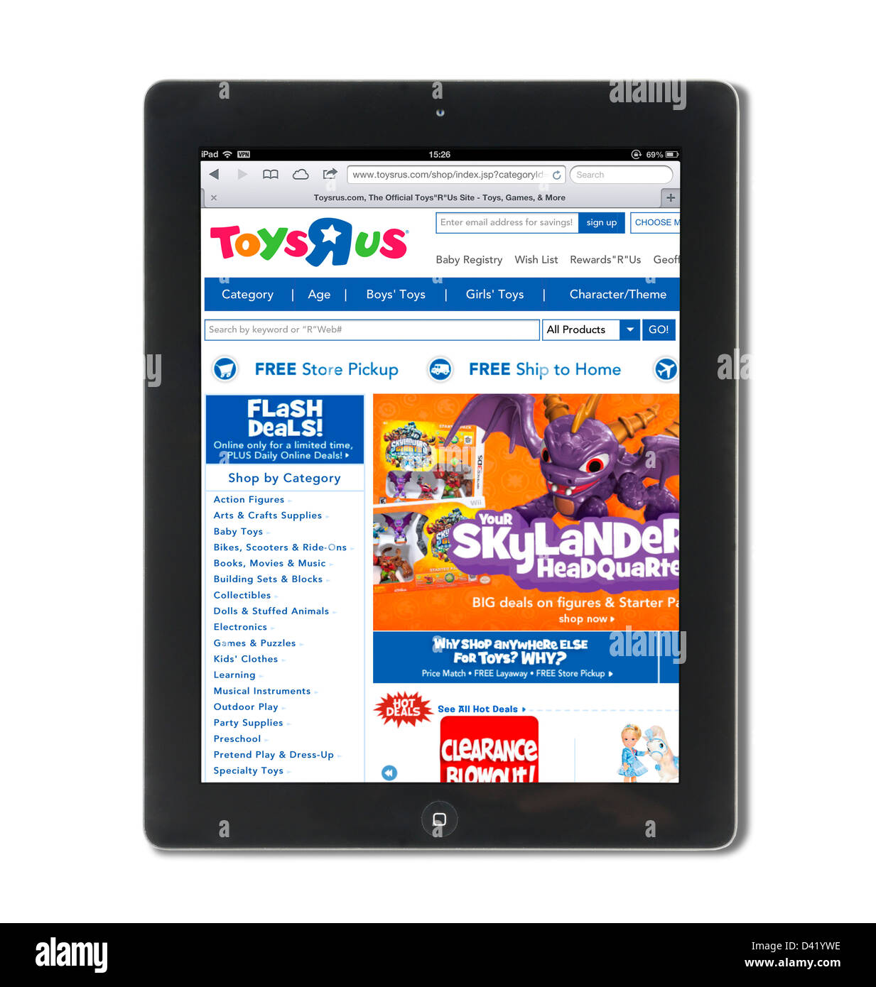 The Toys 'R' Us website viewed on an iPad 4, USA Stock Photo