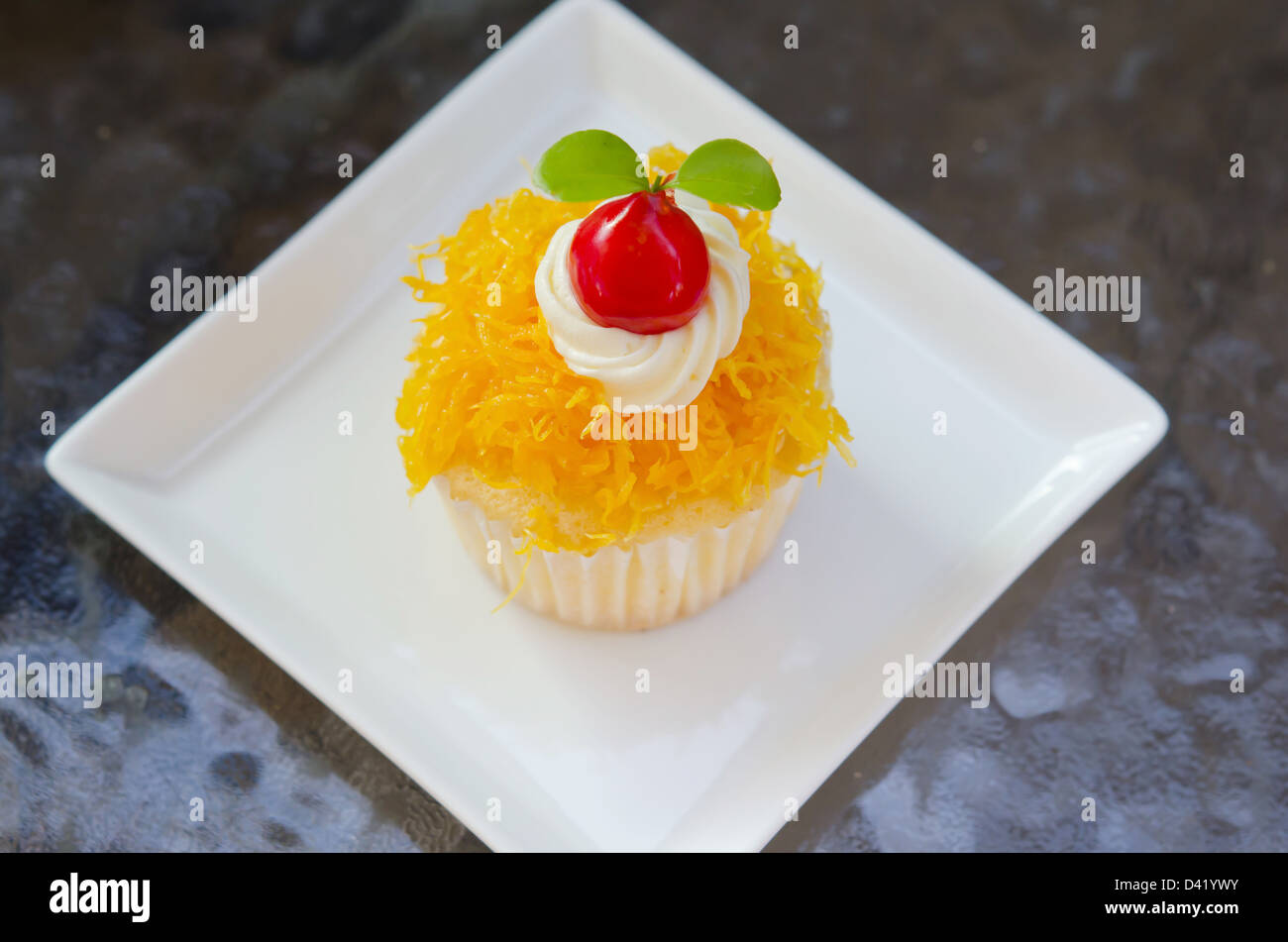 top view thai dessert or call it ' cake foi thong' Stock Photo