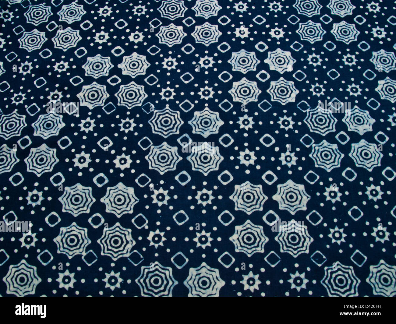 Blue batik fabric with repetition pattern as background from Yogyakarta, Indonesia Stock Photo