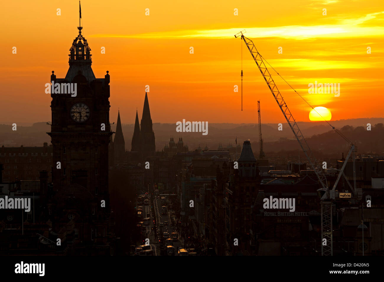 City of Edinburgh, Scotland, UK, 1st March 2013.  Colourful evening skies above the city Stock Photo