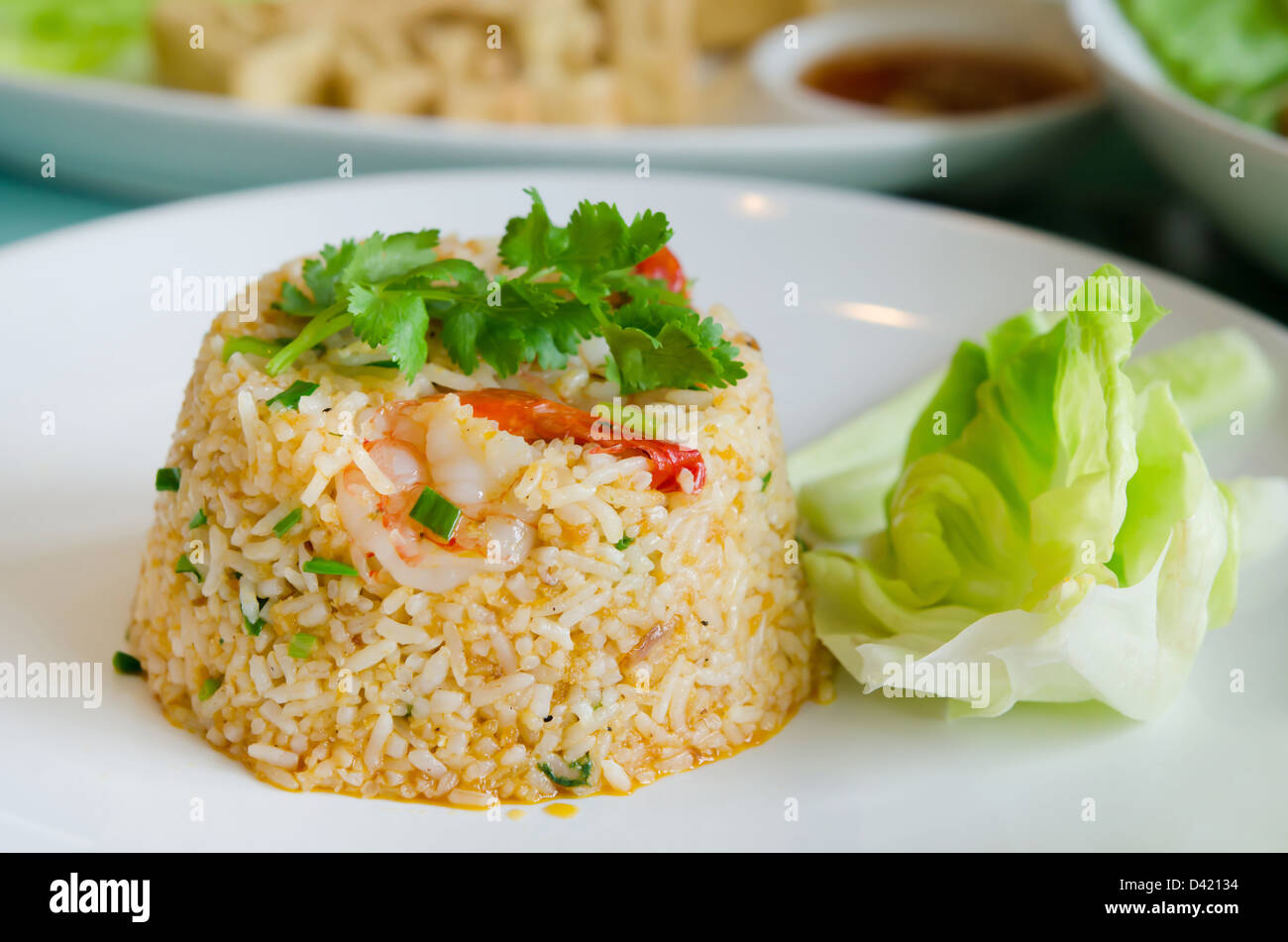 fried rice with shrimp and vegetable on white plate Stock Photo - Alamy
