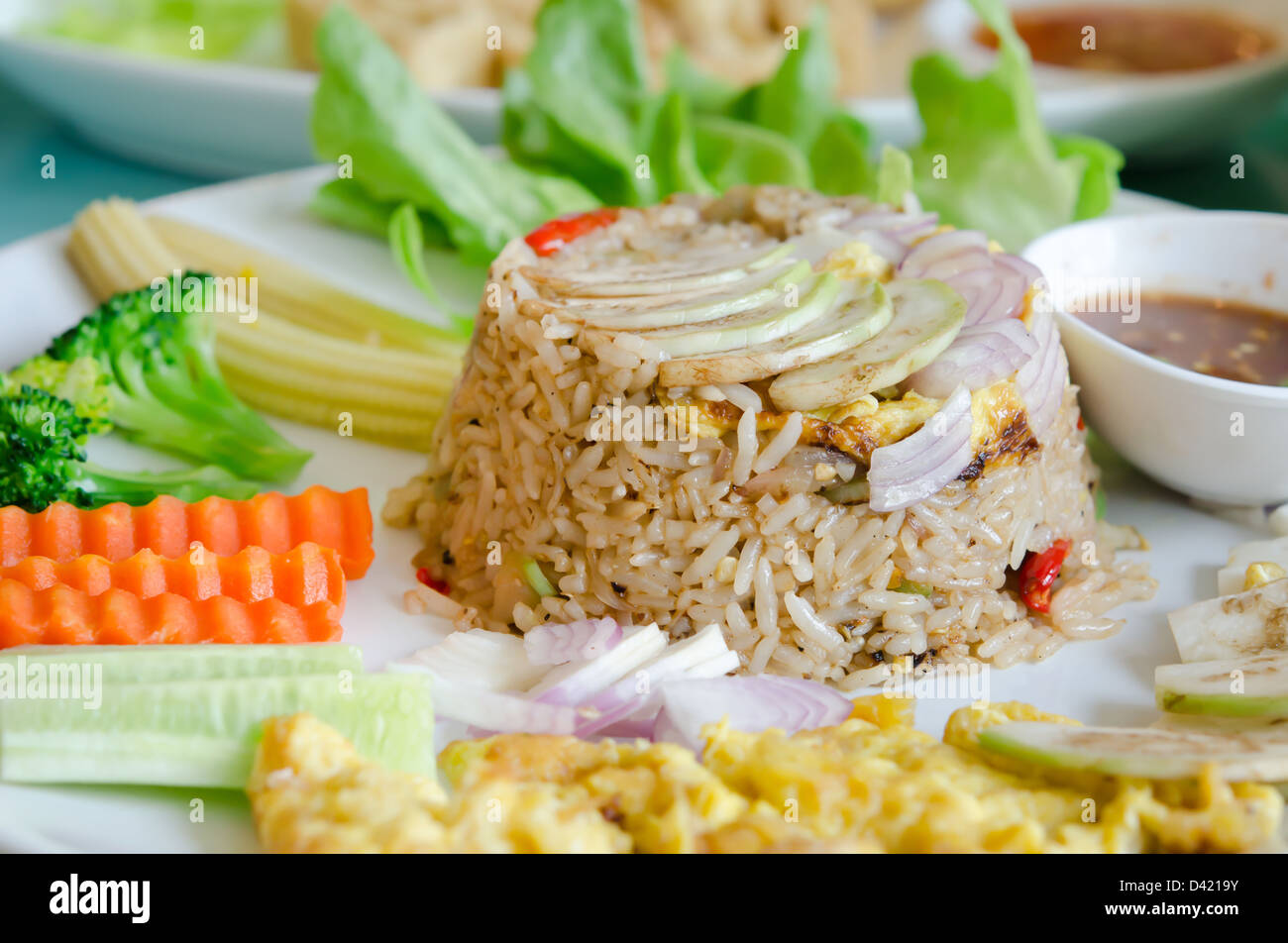 Mixed Cooked Rice mixed cooked rice with shrimp paste sauce , fried egg , fresh vegetable ...