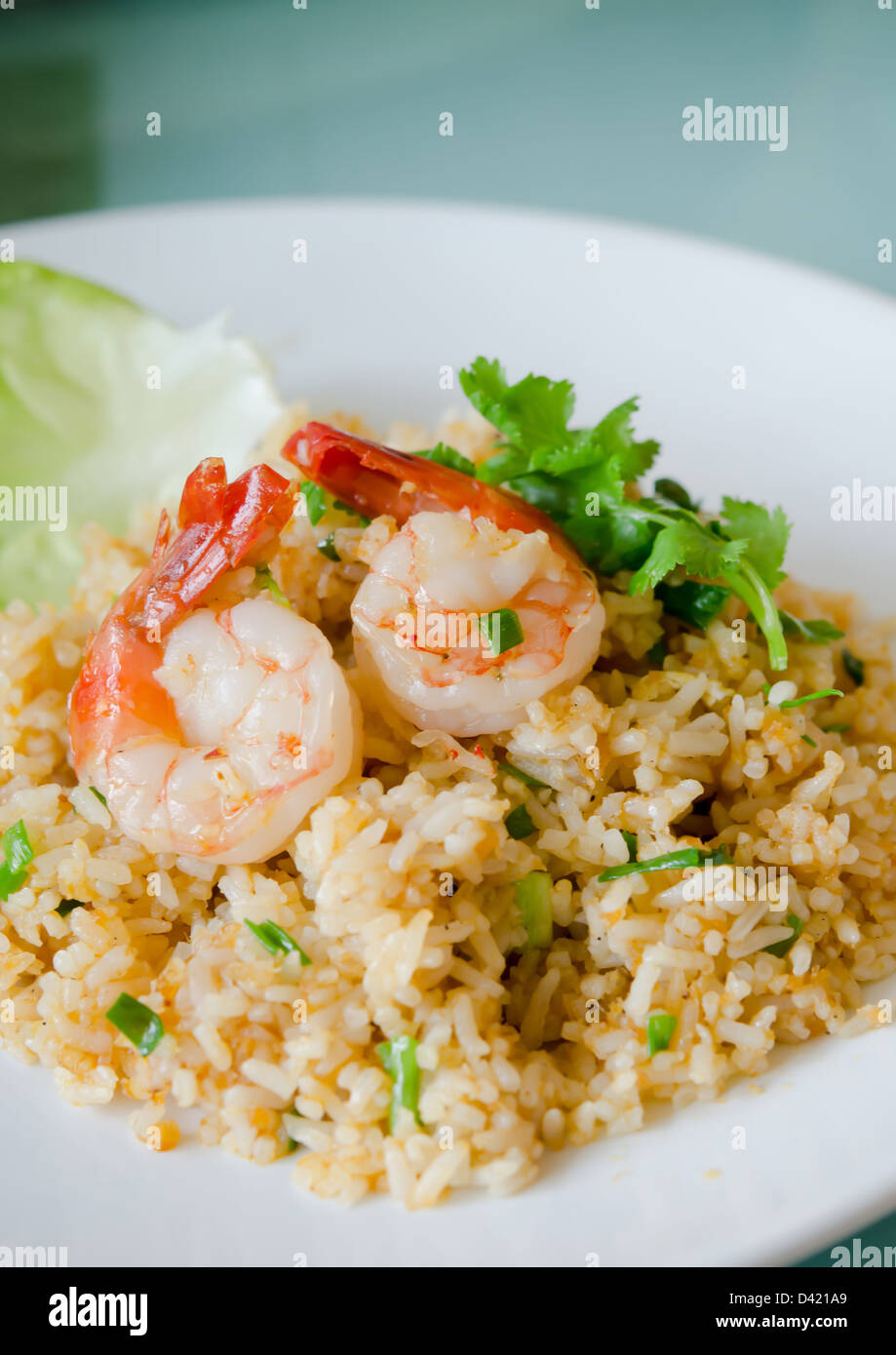 fried rice and shrimp served with fresh vegetable Stock Photo - Alamy