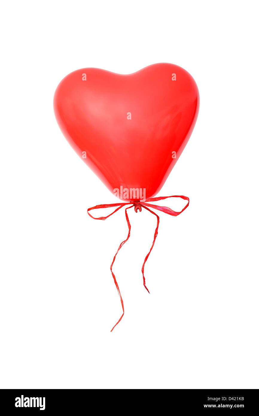 Red heart-shaped balloon with cockade over white background Stock Photo
