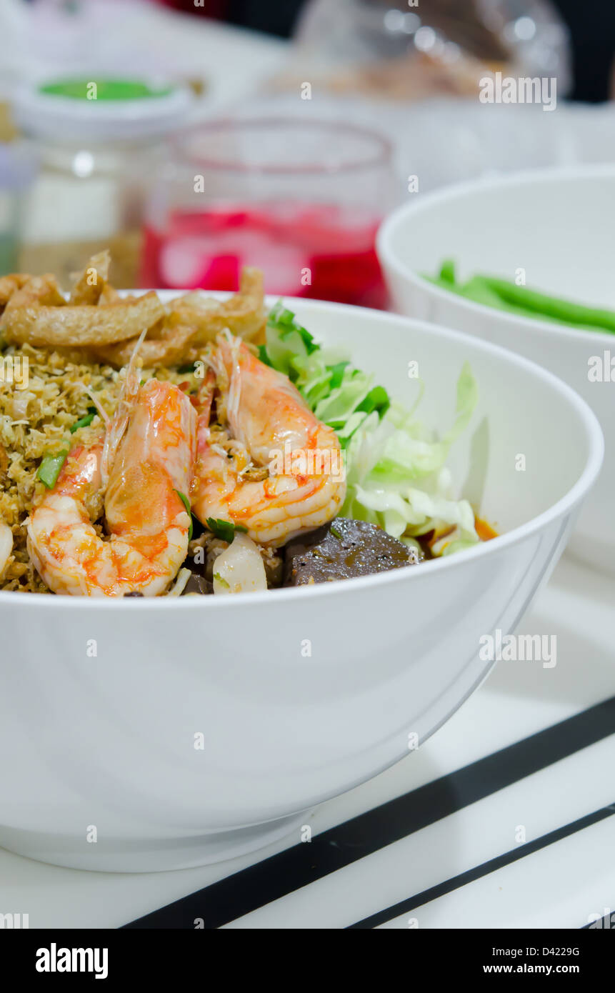 rice noodles with spicy pork and seafood sauce ,north of thailand cuisine Stock Photo