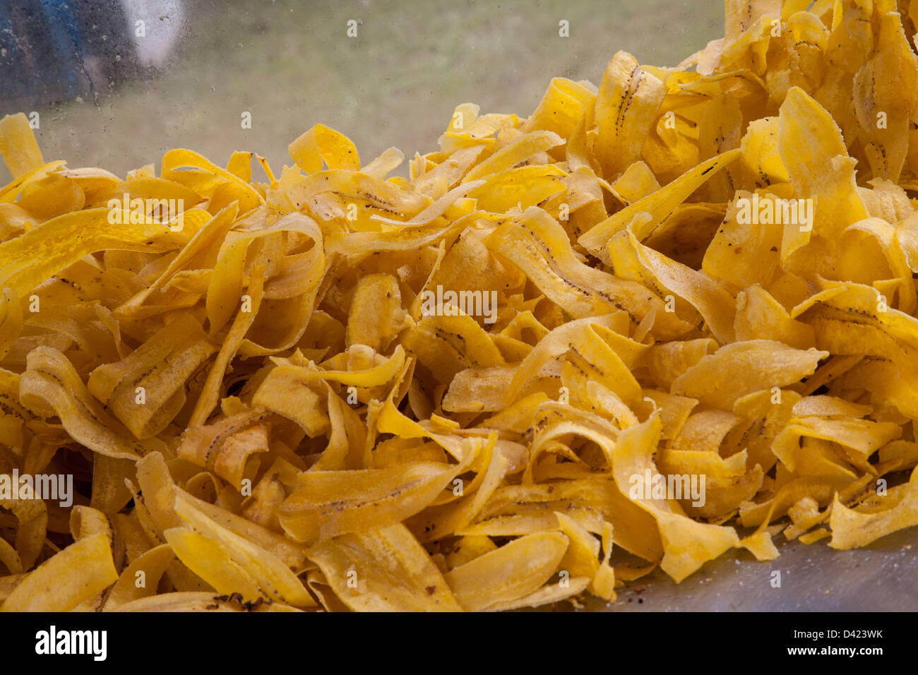 A pile of fried plantain chips. Stock Photo