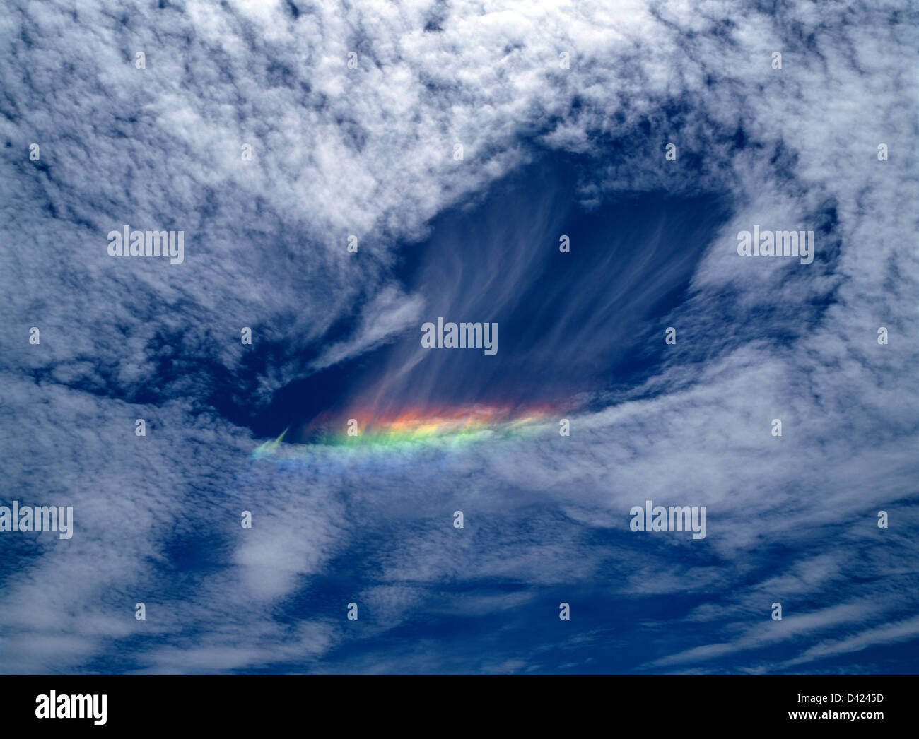 Circumhorizontal Arc (Fire Rainbow) Optical Phenomenon In The Clouds Stock Photo