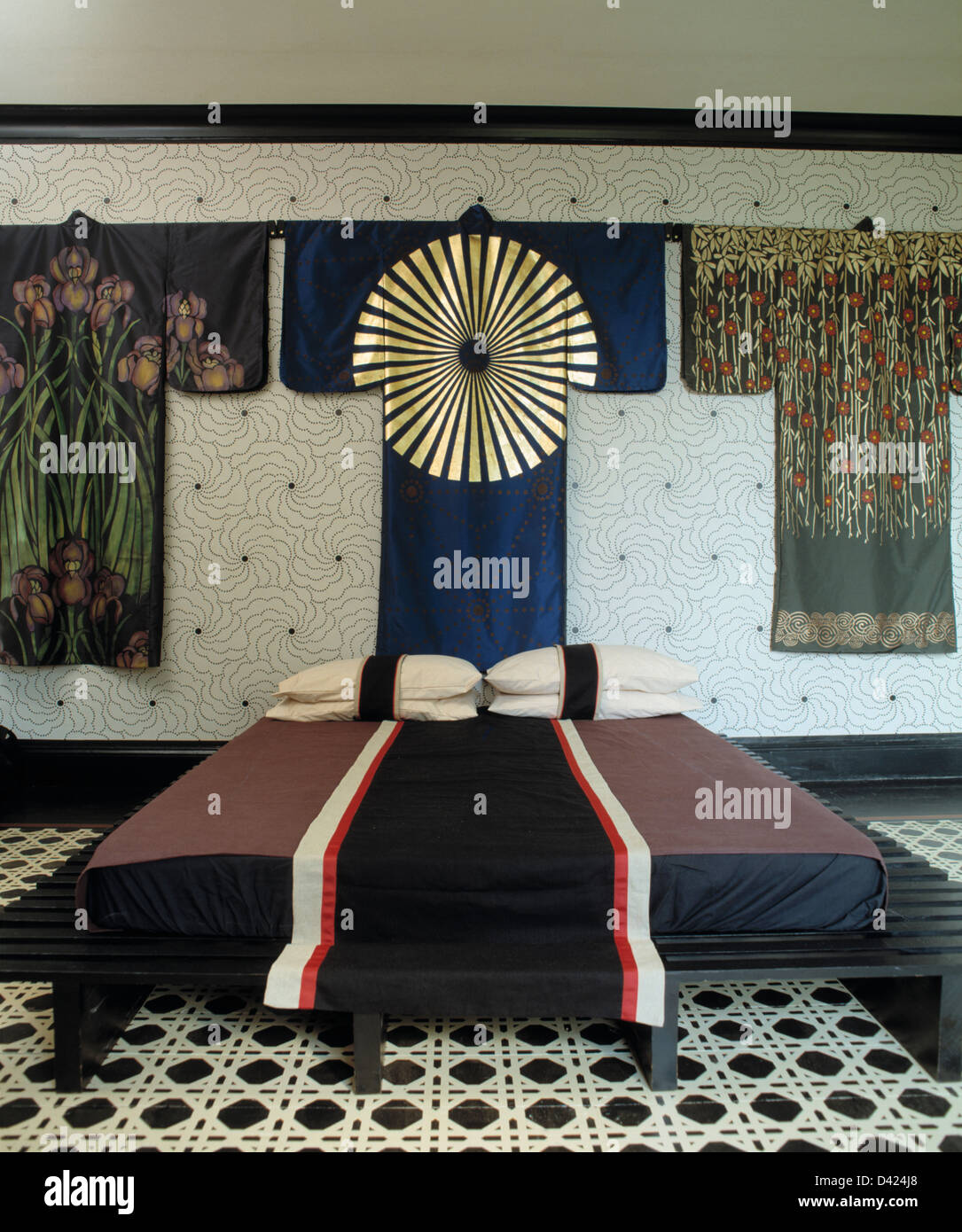 Black White Floor In Oriental Style Bedroom With Collection