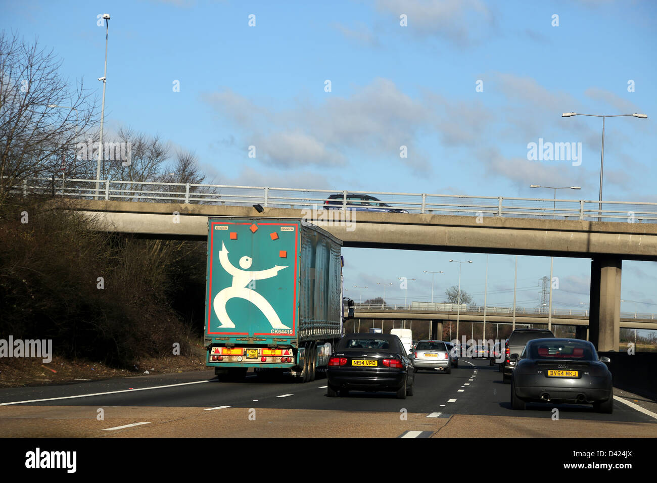 Cars On Motorway Bridges Over M40 England Stock Photo