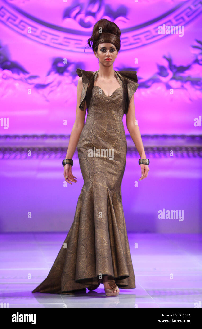 NEW YORK FEBRUARY 17 A model walks runway for Tyrell Mason