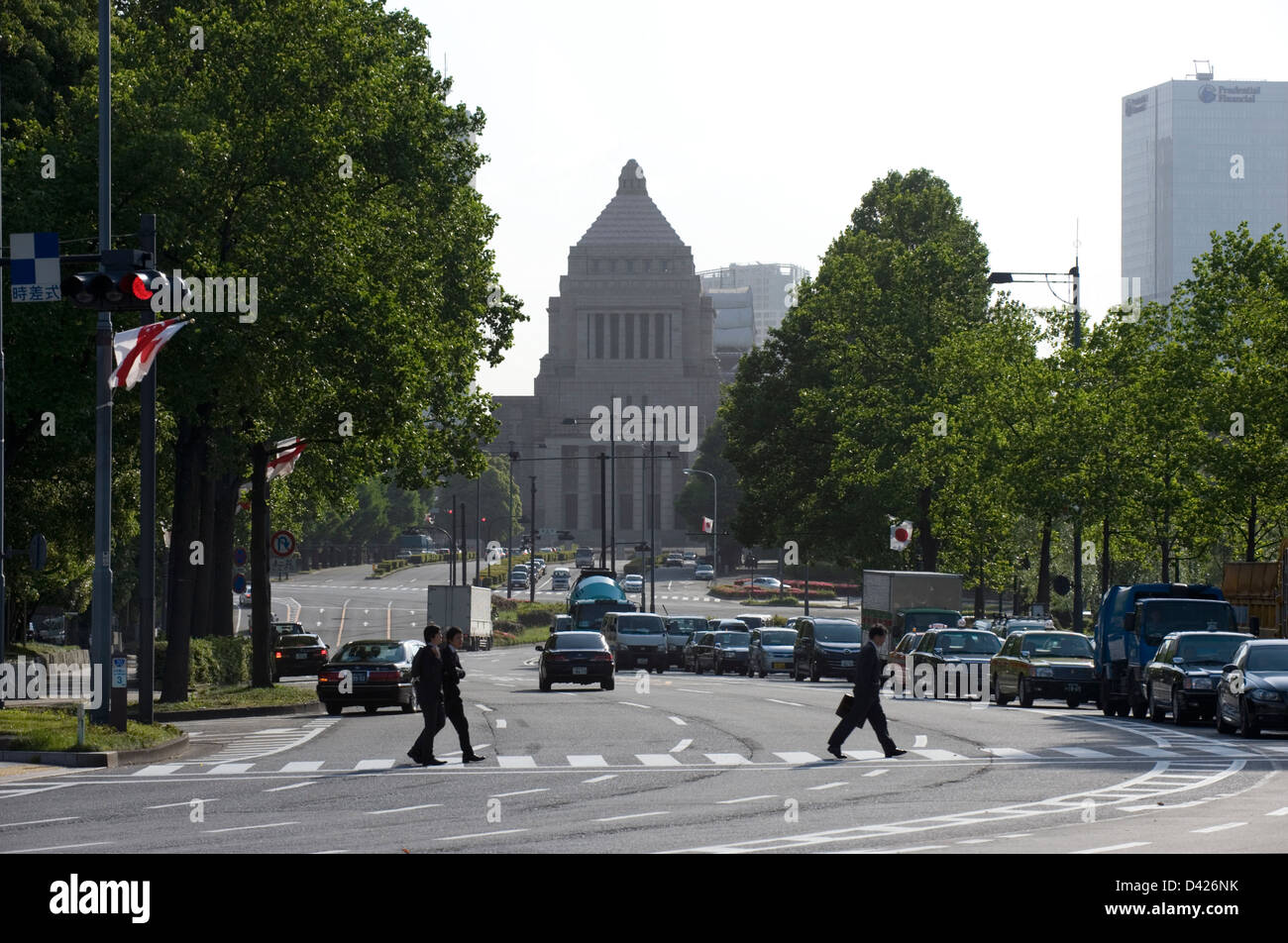 Distant view of National Diet Building, Japan's government central office building, in the Akasaka district of downtown Tokyo Stock Photo