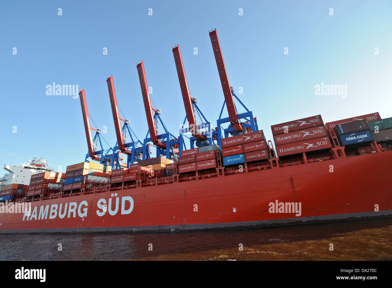 Hamburg, Germany, Container Ship at Container Terminal Burchardkai Stock Photo