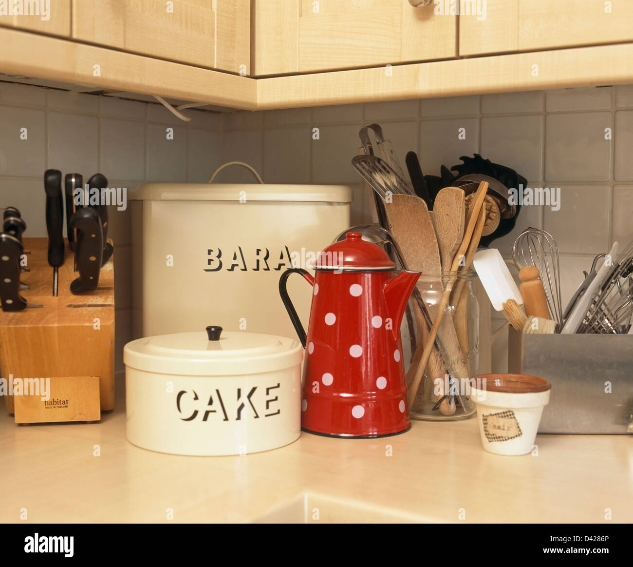 Cream enamel cake and bread bins with 