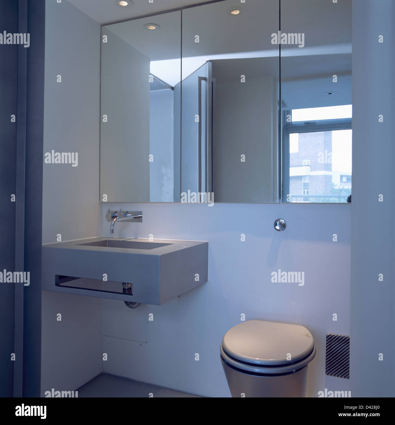 Mirrored Cabinet Above Rectangular Basin And Wall Mounted Toilet