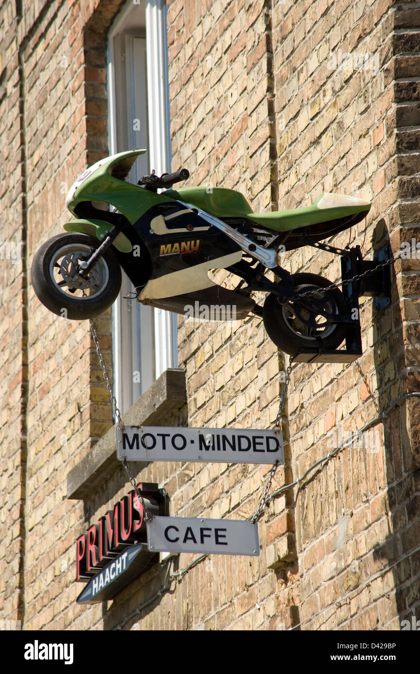 Motorbike cafe sign in Kemmel in Flanders Belgium Stock Photo
