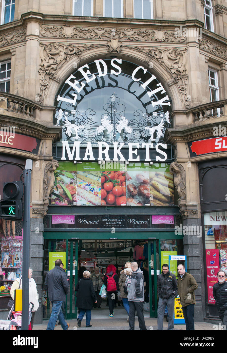 The entrance to Leeds Kirkgate Market, England UK Stock Photo Alamy