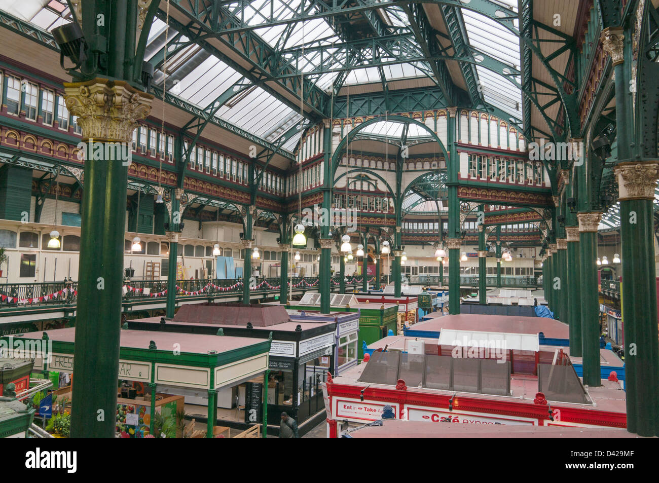 Interior view of Leeds Kirkgate Market, England UK Stock Photo